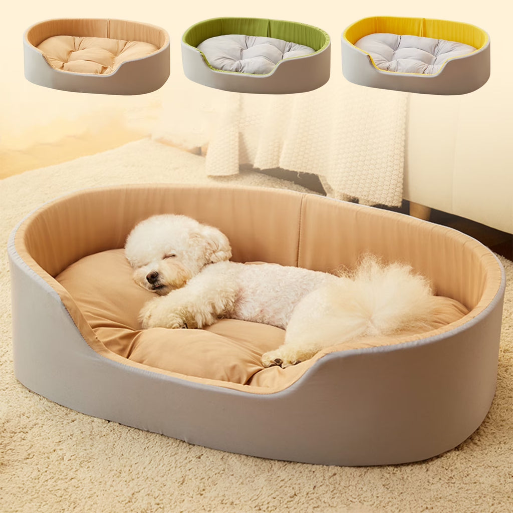 Reversible plush dog bed, front view