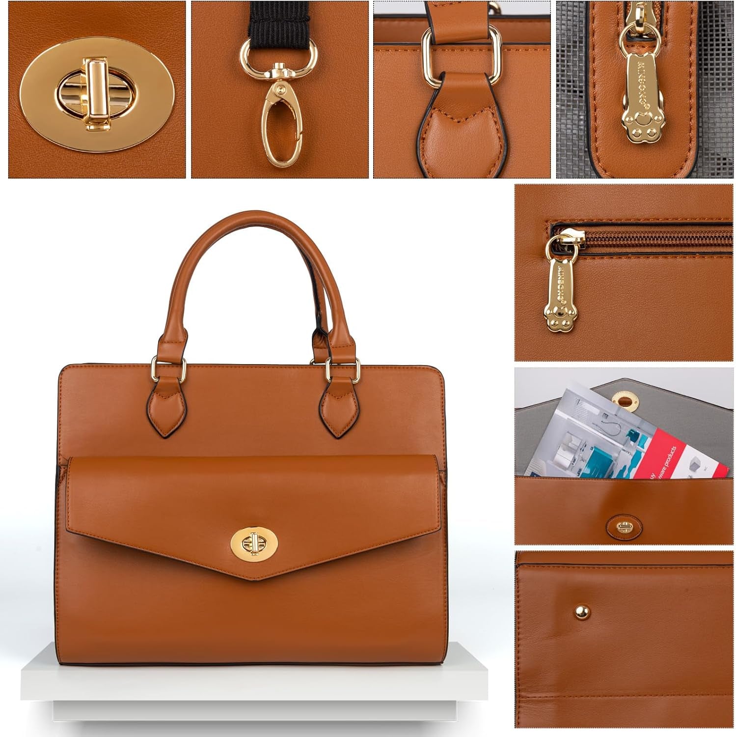 Leather-look pet carrier purse with pet inside