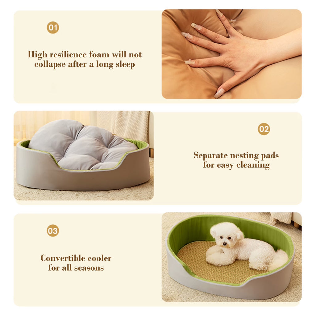 Reversible plush dog bed, full product view