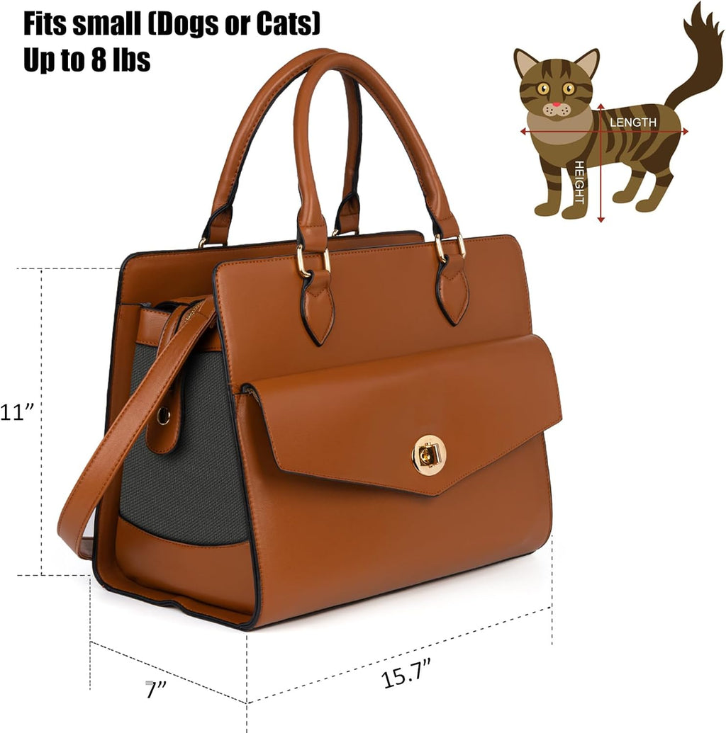 Leather-look pet carrier purse, mesh ventilation detail