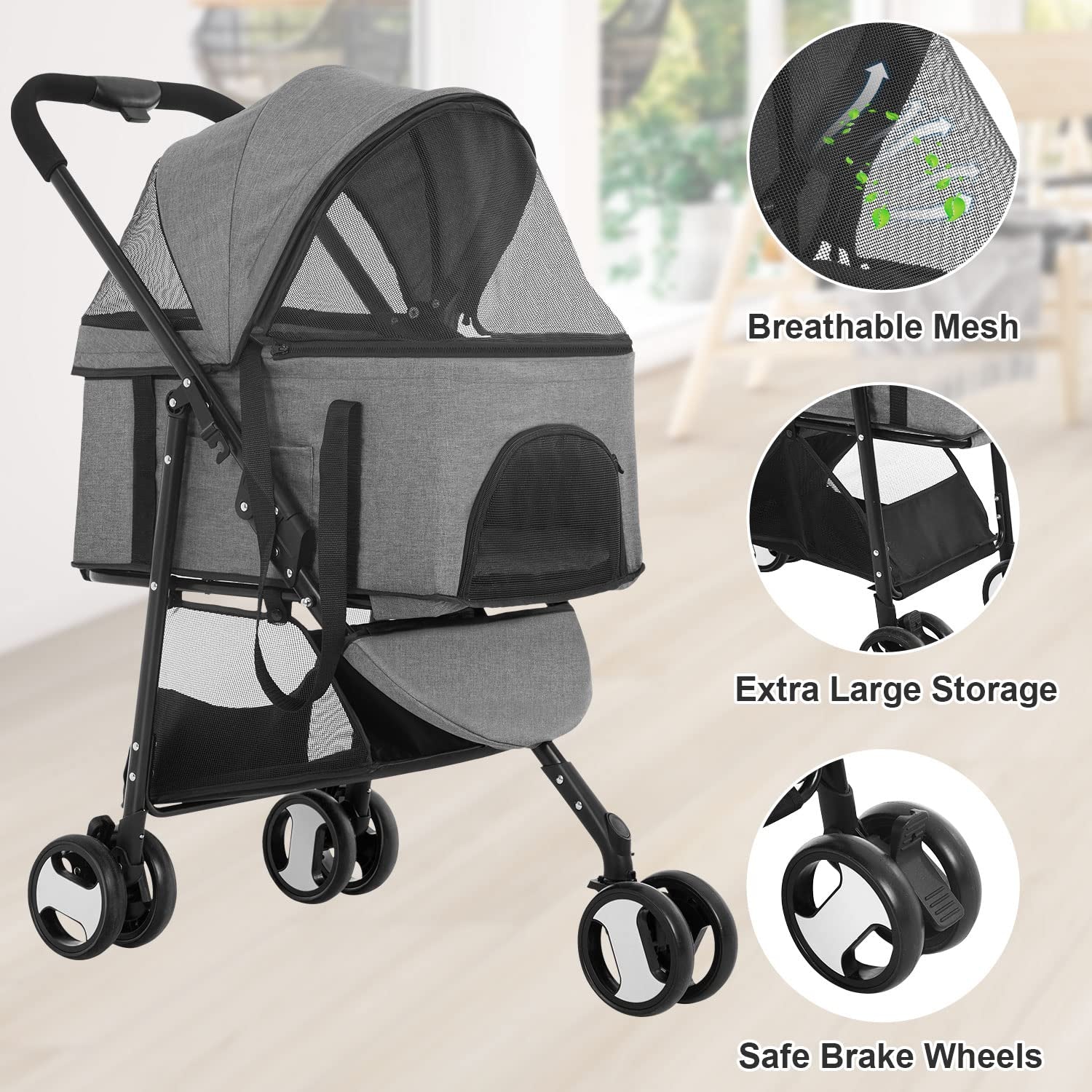Pet stroller, side profile view