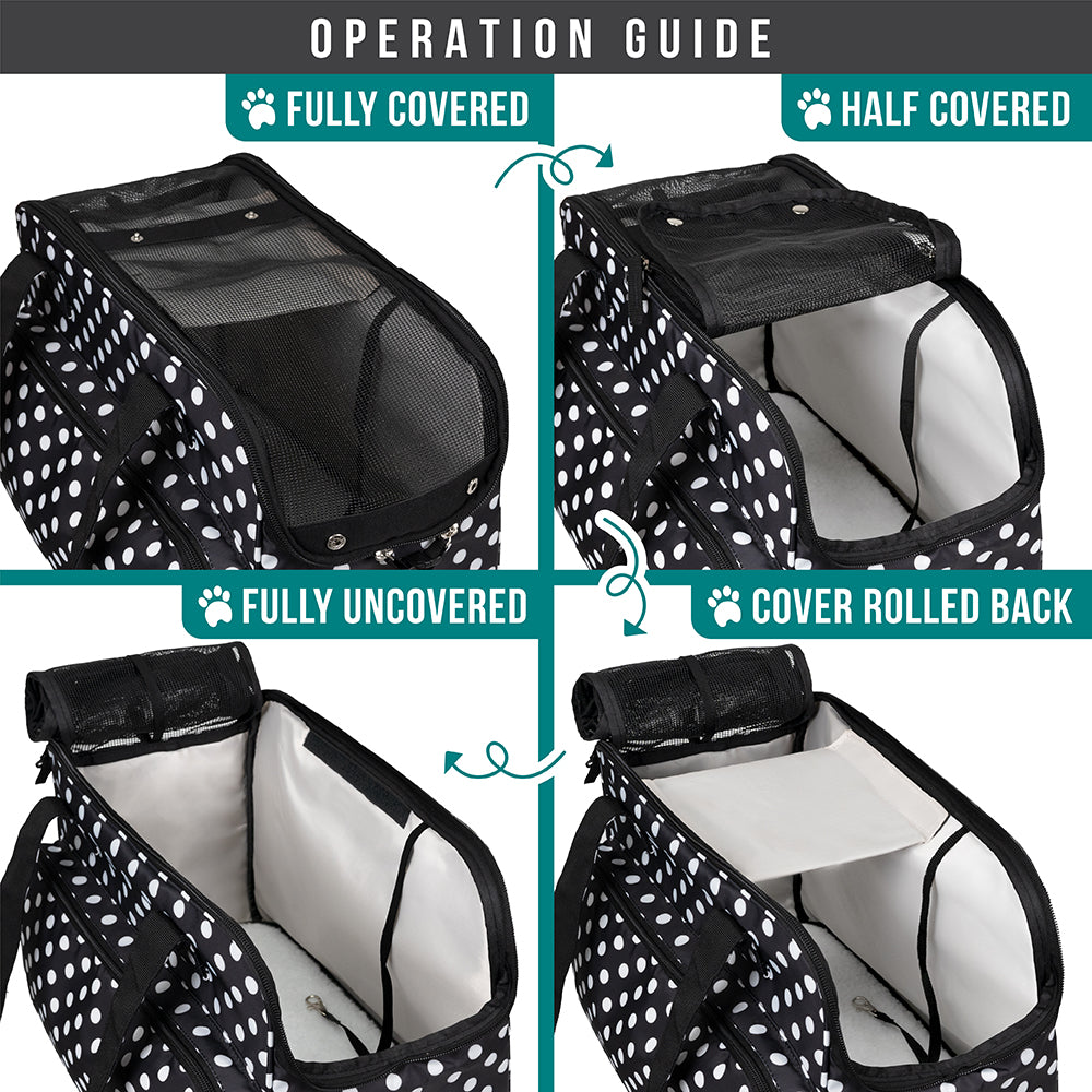 Mesh dog purse carrier, waste bag dispenser clip detail