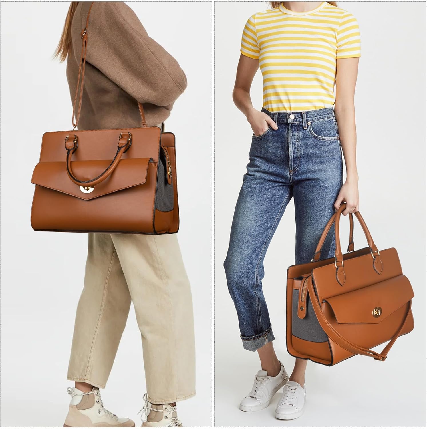 Leather-look pet carrier purse, shoulder strap detail