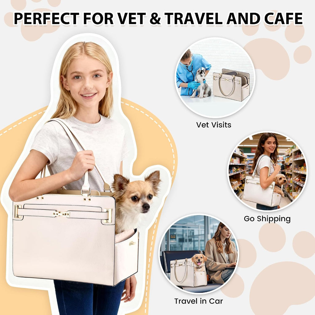 Quilted dog purse carrier, side pockets detail