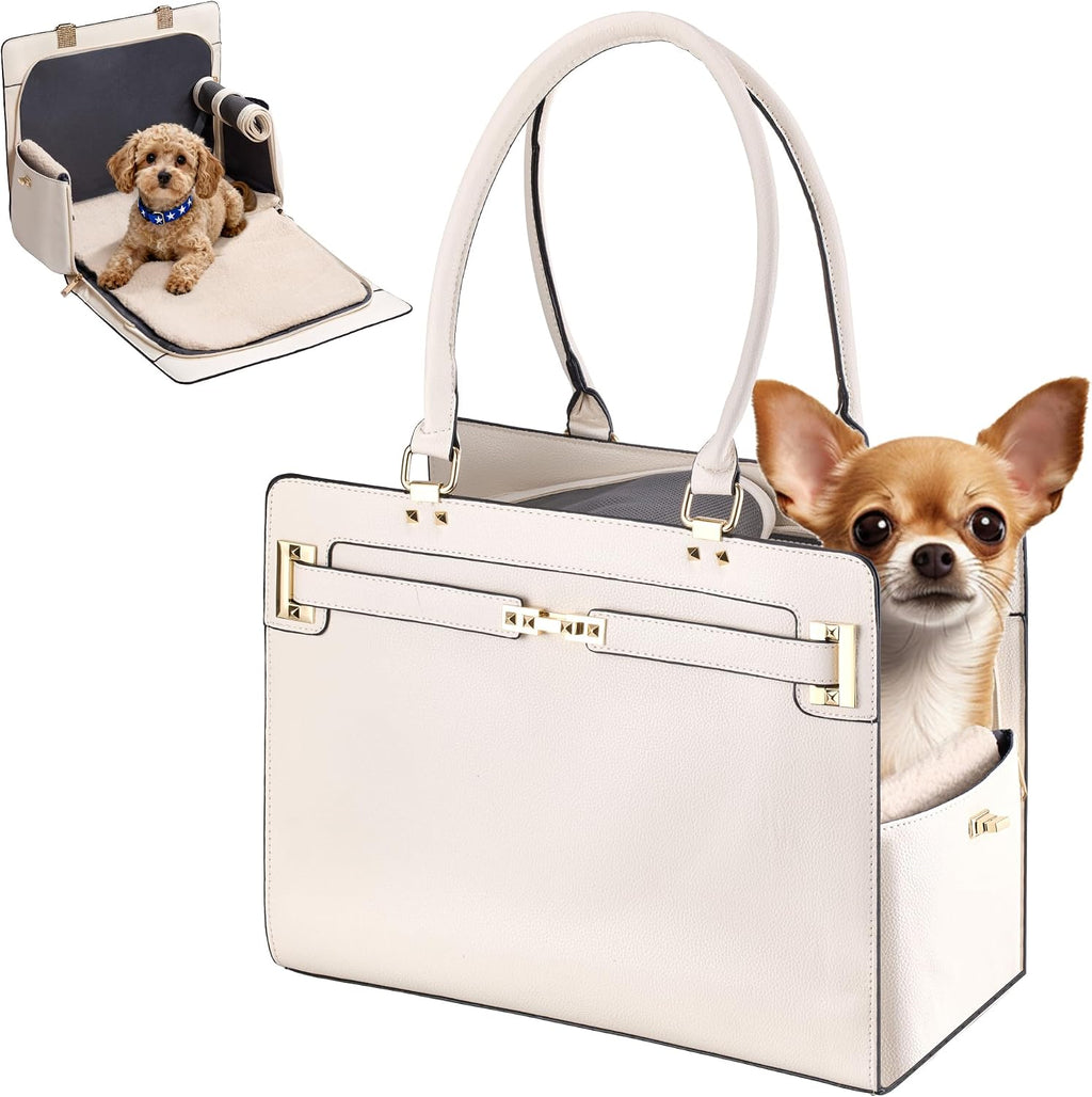 Quilted dog purse carrier, front view