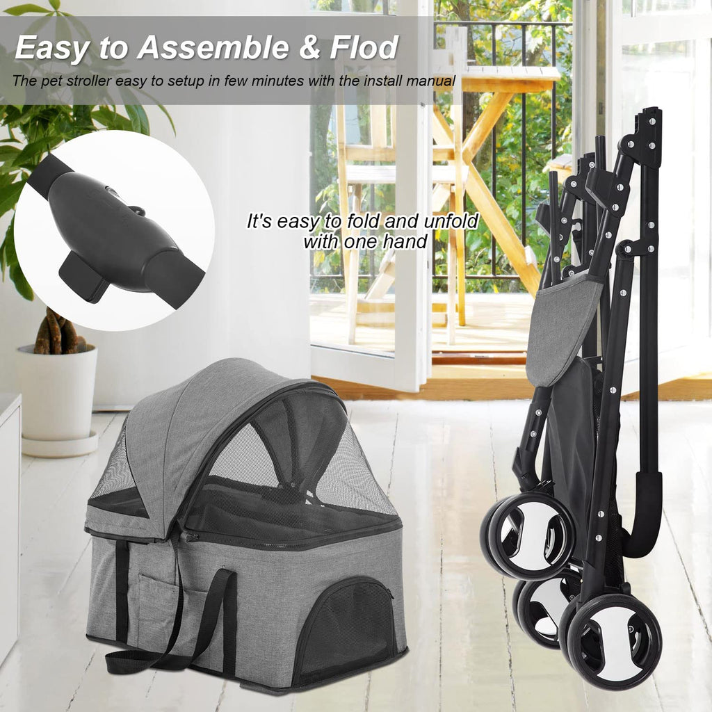 Pet stroller, folded compact for storage