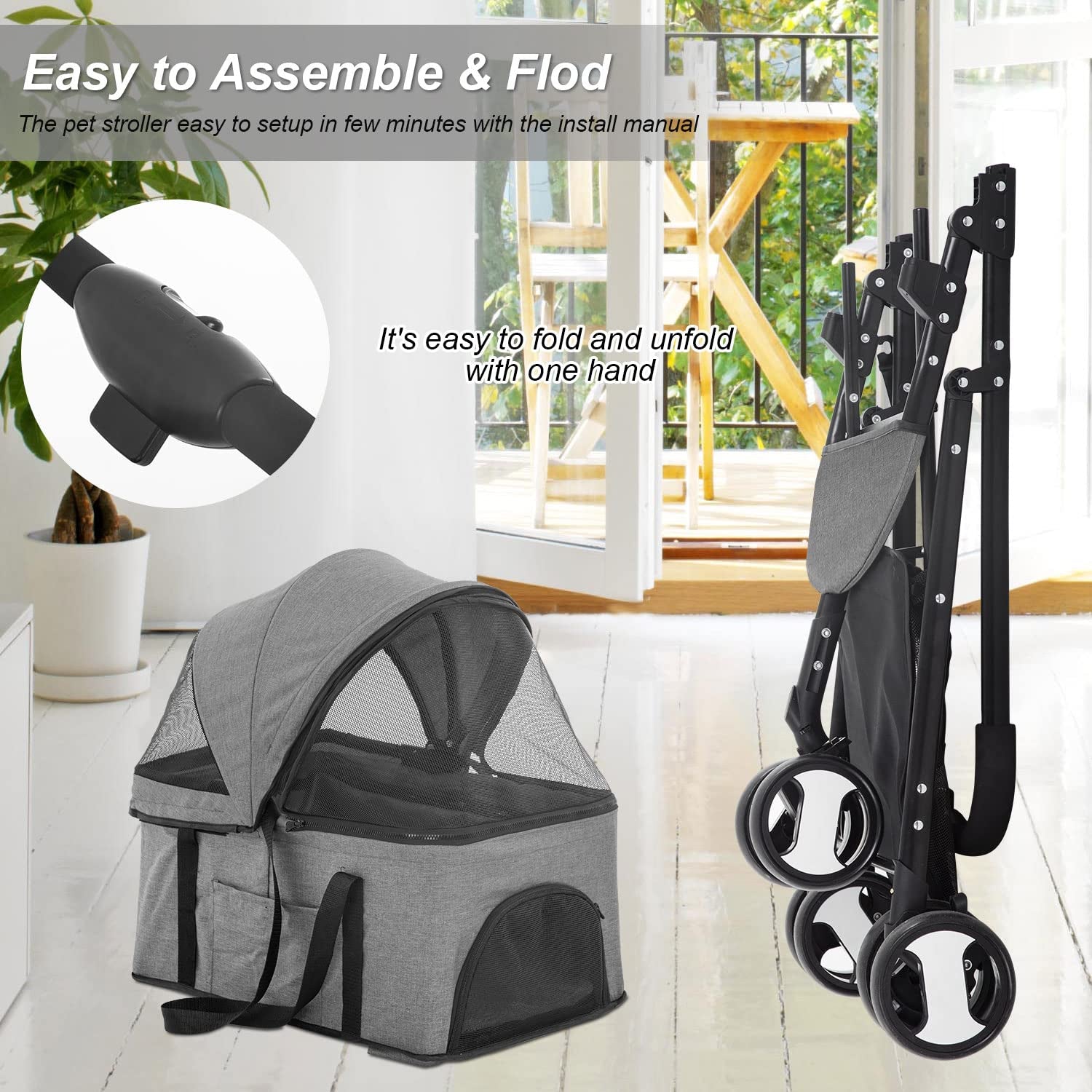Pet stroller, folded compact for storage
