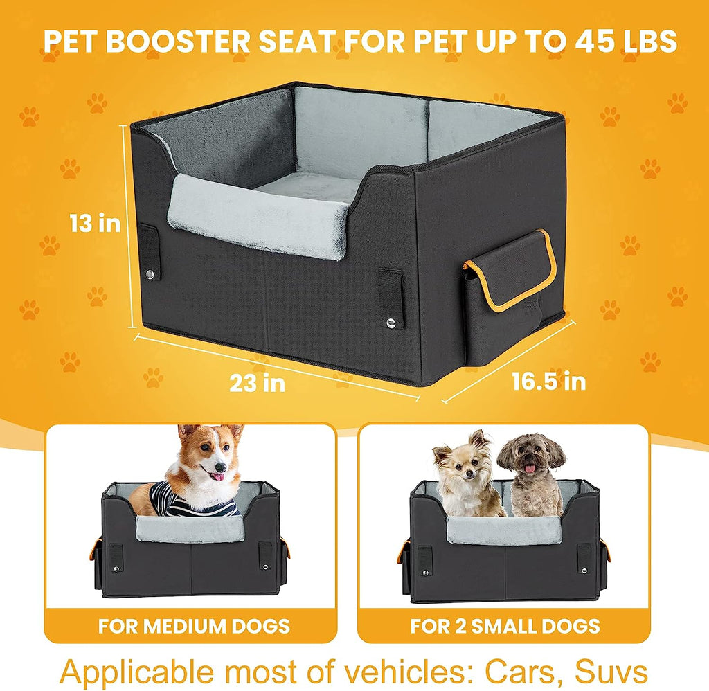 Elevated dog booster car seat installed in vehicle