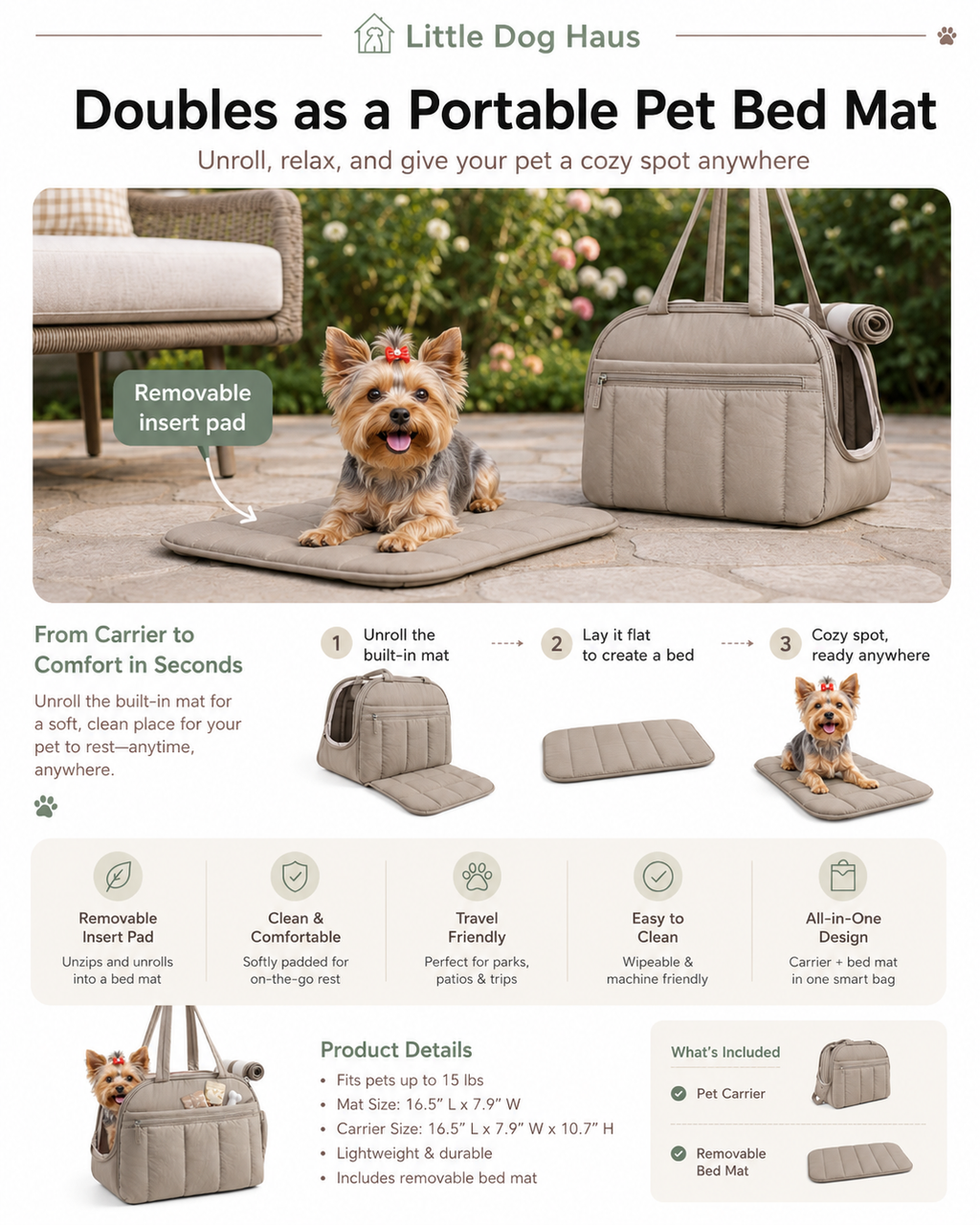 The Cozy Carry Quilted Dog Carrier Tote