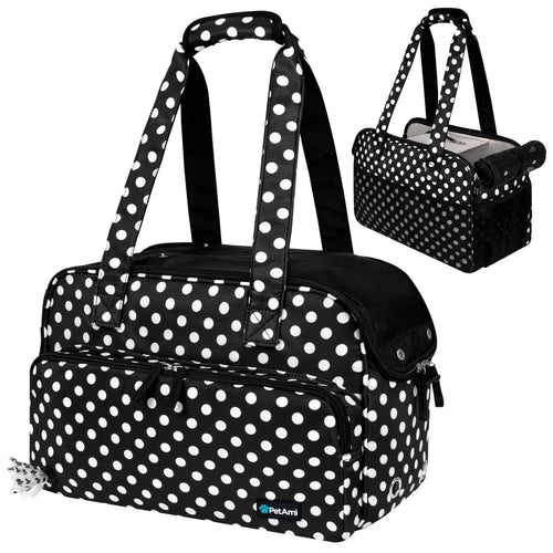 Breathable mesh dog purse carrier with sherpa bed insert, main view