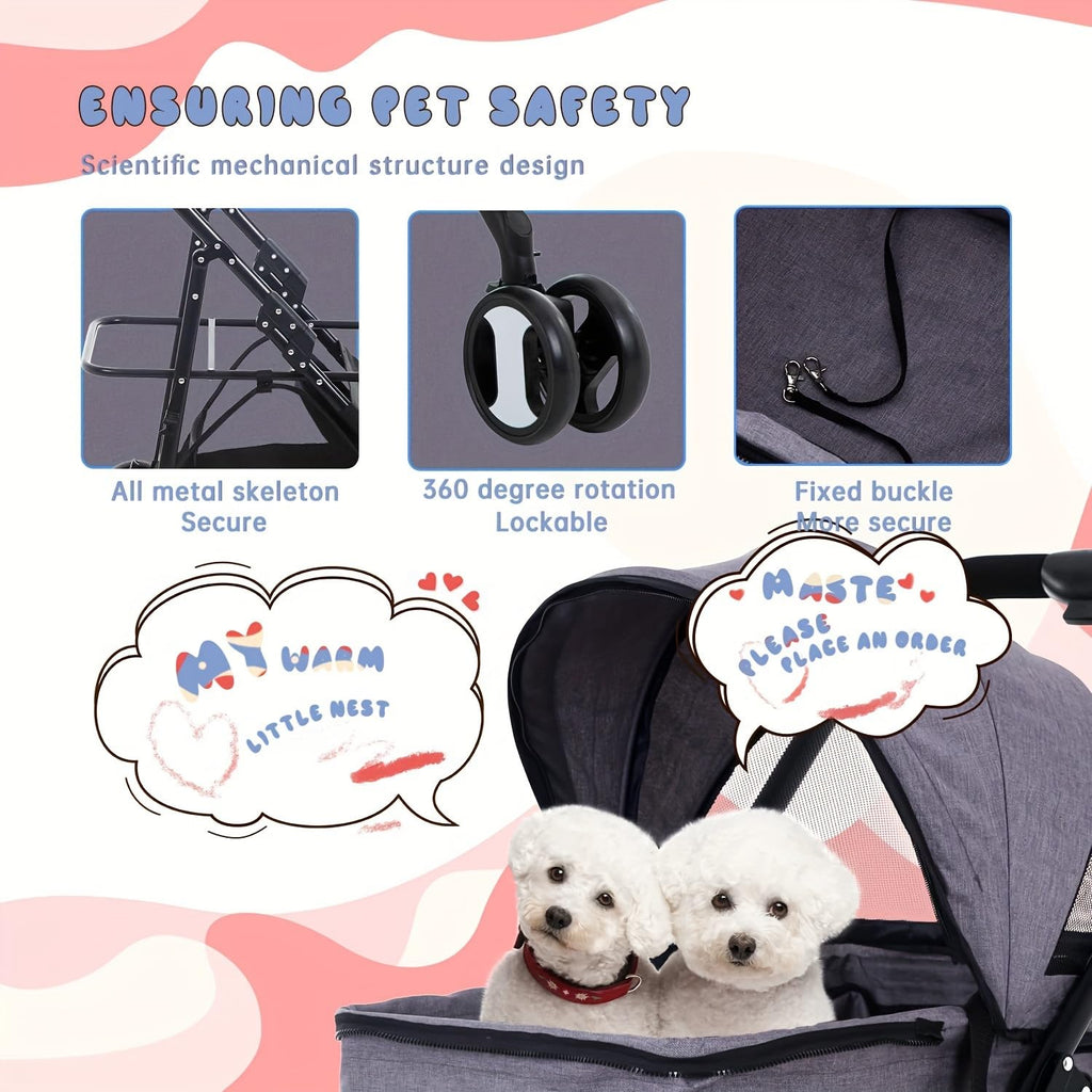 4-wheel pet stroller, wheel and frame detail