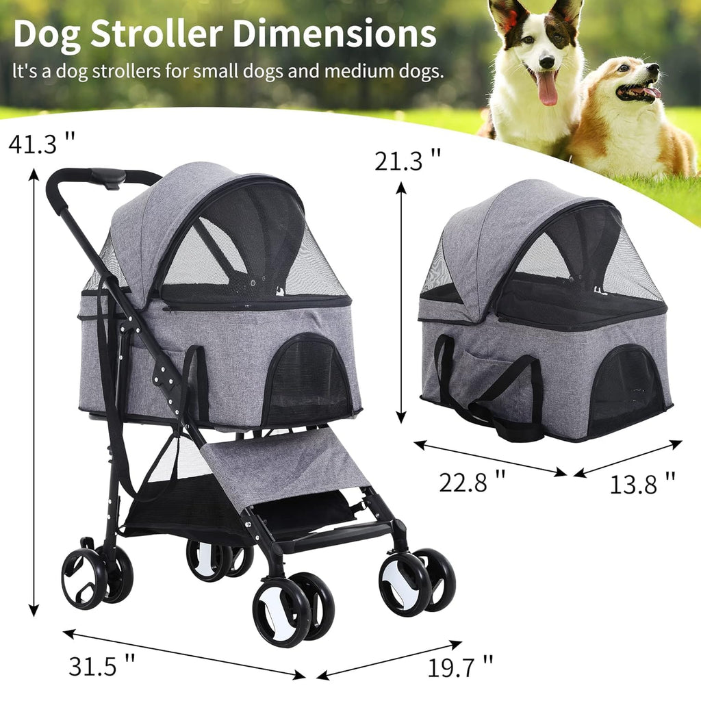 4-wheel pet stroller, side profile view