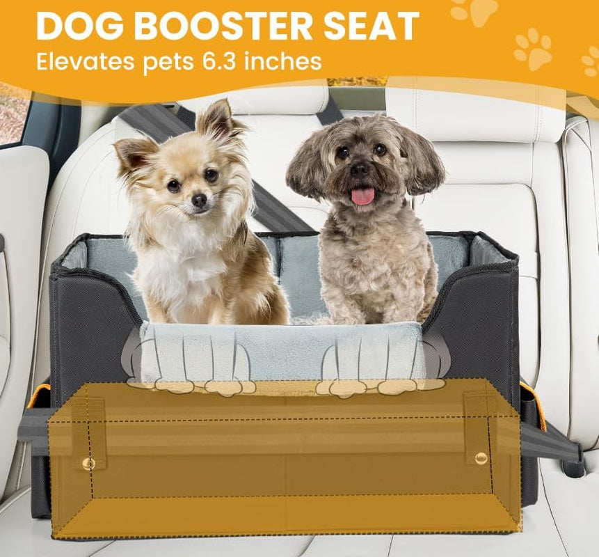 Elevated dog booster car seat, side profile view