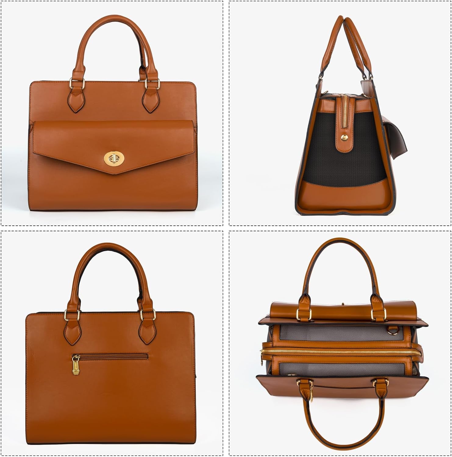 Leather-look pet carrier purse, interior view