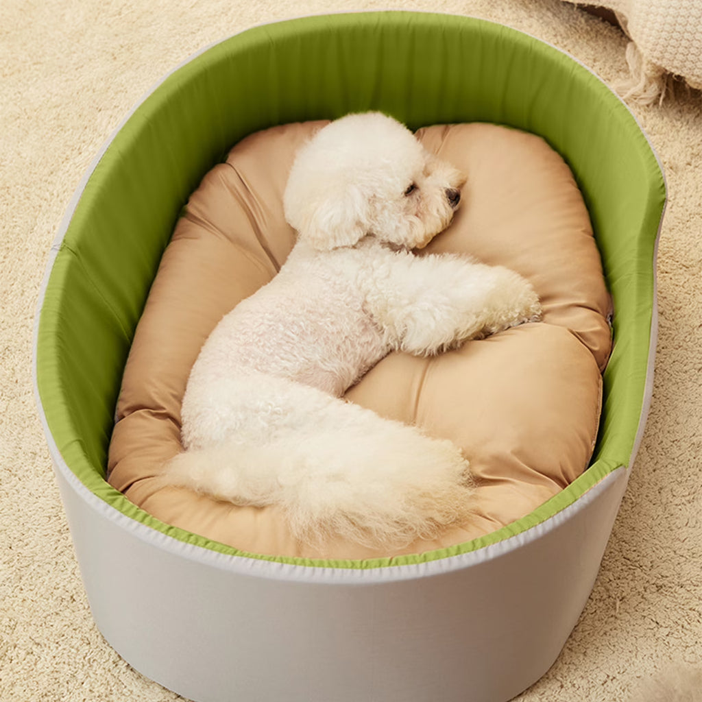 Reversible plush dog bed, reverse side texture