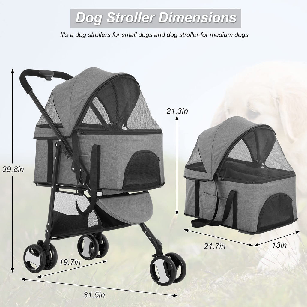 Pet stroller, dimensions and size chart
