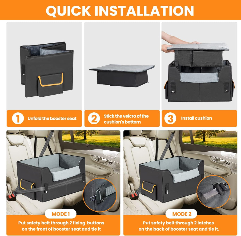 Elevated dog booster car seat, padded interior detail