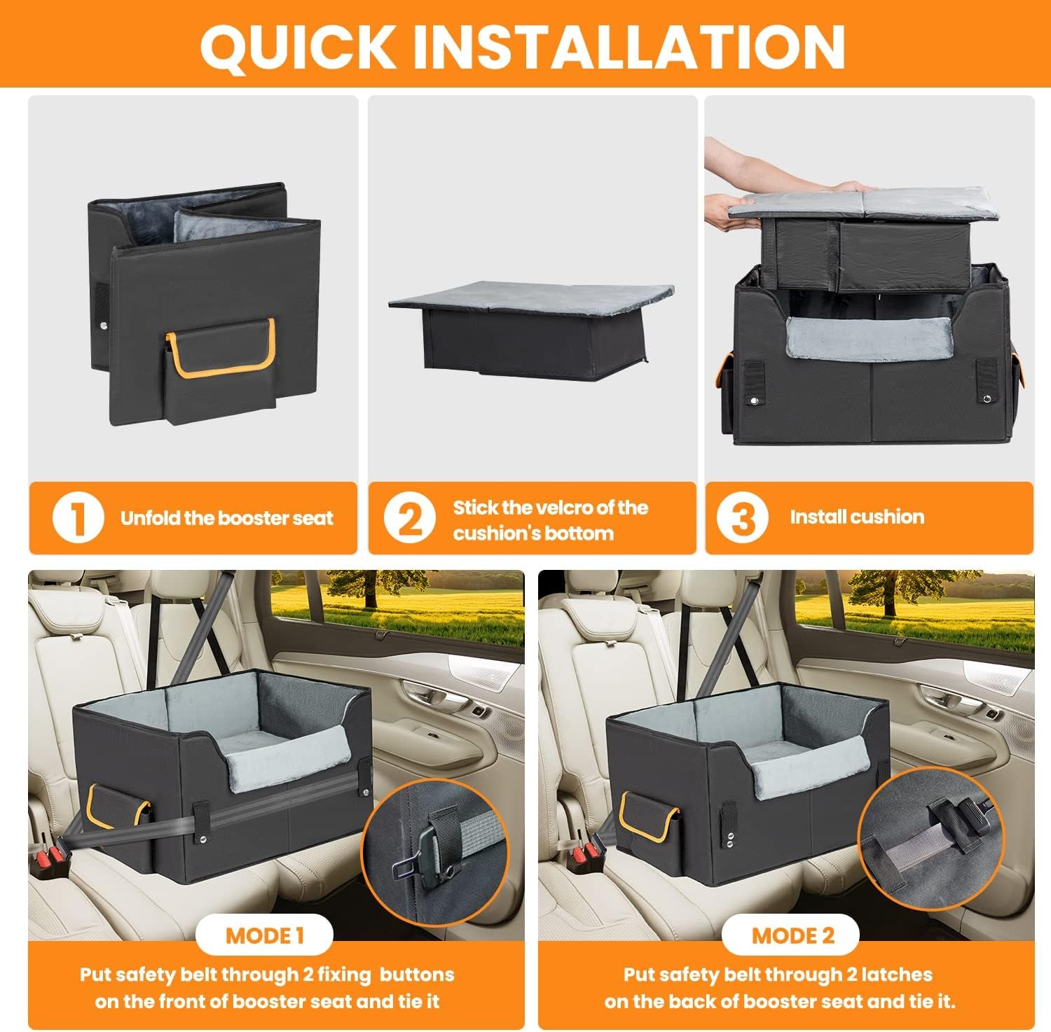 Elevated dog booster car seat, padded interior detail