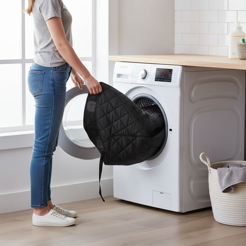 Woman Removing Cover from Washer